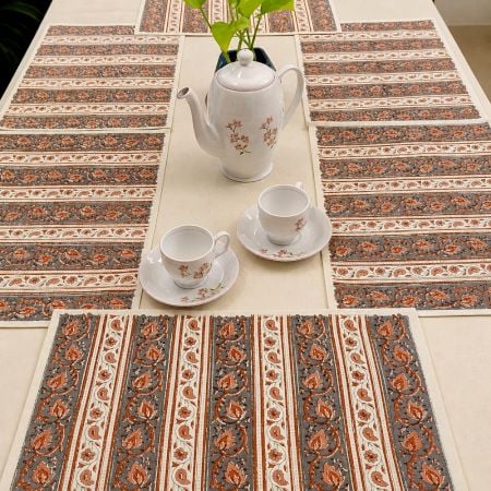 Rust Stripe Handmade Canvas Cotton Table Mat Set